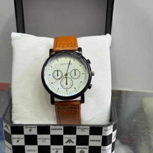 men's pu leather strap analog watch 1 pc orange & brown