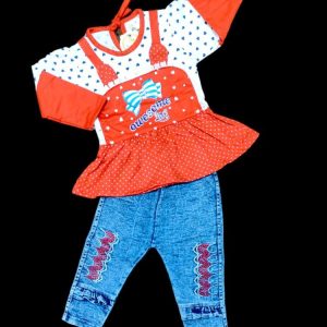 2 pcs girl's stitched jersey lycra printed t shirt and pant set