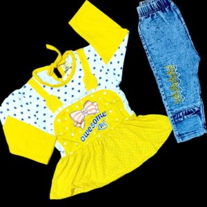 2 pcs girl's stitched jersey lycra printed t shirt and pant set