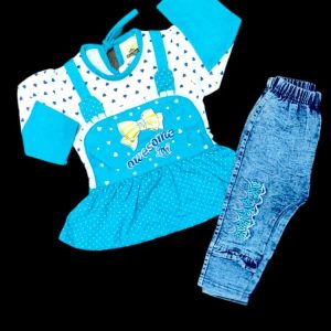 2 pcs girl's stitched jersey lycra printed t shirt and pant set