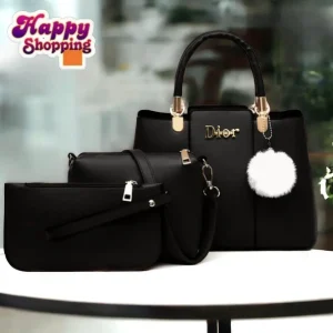 women's pu leather plain hand bag set