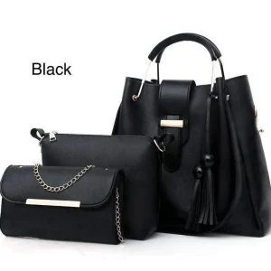 women's pu leather plain hand bag set