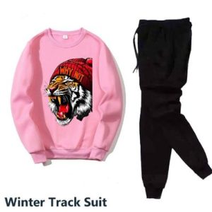 2 pcs men's fleece printed sweatshirt track suit