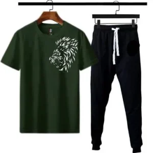micro interlock printed track suit green lion