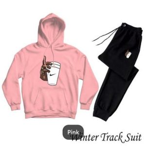 2 pcs men's fleece printed hoodie track suit