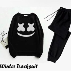2 pcs men's fleece printed sweatshirt track suit