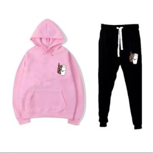 2 pcs men's fleece printed hoodie track suit