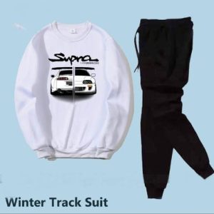 2 pcs men's fleece printed sweatshirt track suit