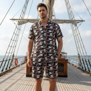 men's dhanak printed t shirt & shorts tracksuit