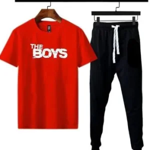 micro interlock printed track suit red boys