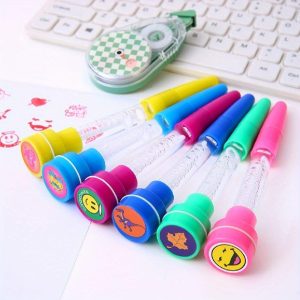 multicolor pen set 3 pcs with stamp, bubbles, light features
