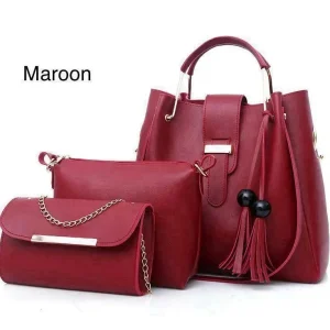 women's pu leather plain hand bag set