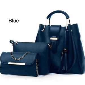 women's pu leather plain hand bag set