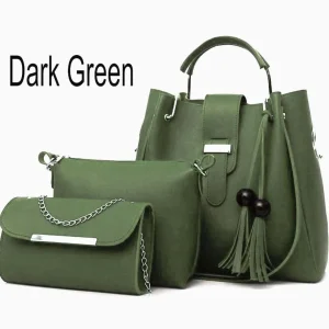 women's pu leather plain hand bag set