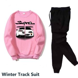 2 pcs men's fleece printed sweatshirt track suit