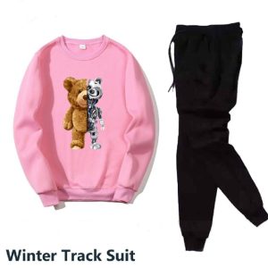 2 pcs men's fleece printed sweatshirt track suit
