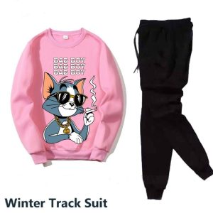 2 pcs men's fleece printed sweatshirt track suit