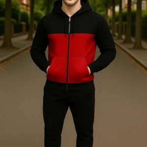 2 pcs men's fleece plain zipper track suit