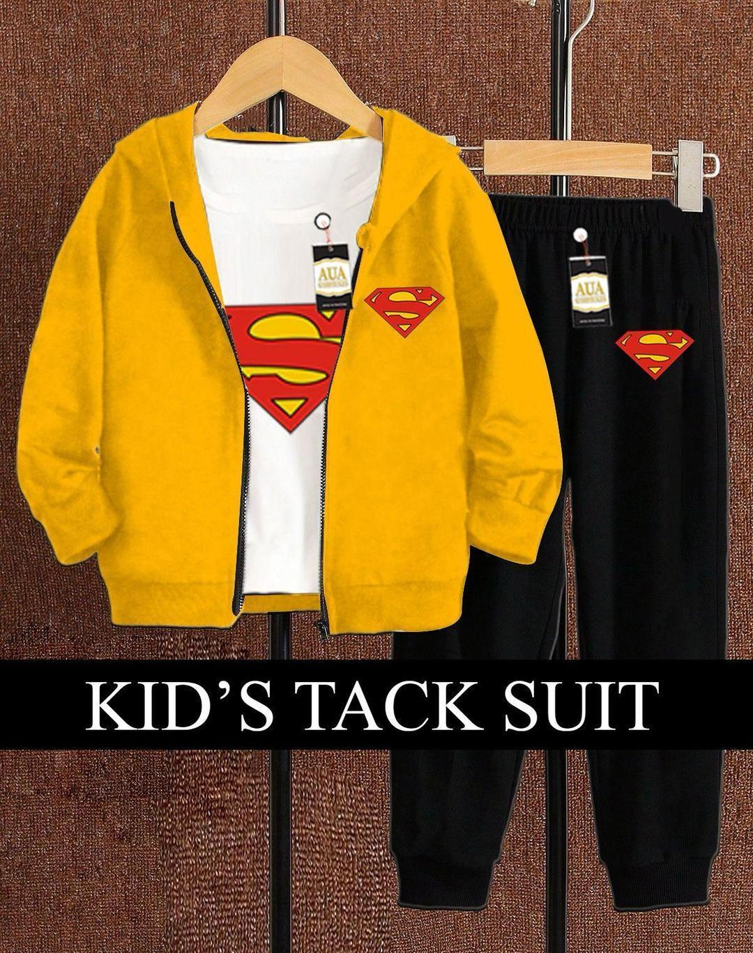 3 pcs boy's fleece printed zipper tracksuit