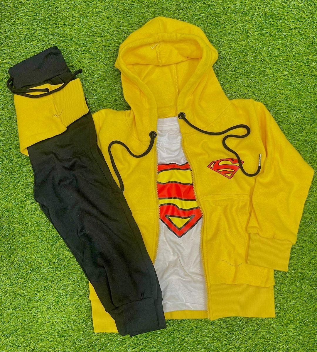 3 pcs boy's fleece printed zipper tracksuit