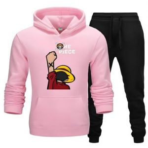 2 pcs men's fleece printed hoodie track suit